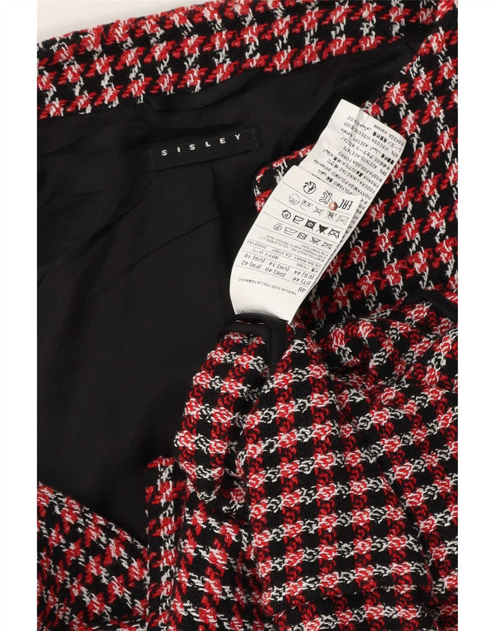 Giacca blazer da donna a 1 bottone Sisley UK 14 grande cotone pied de poule rosso