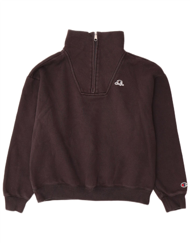 Felpa da donna oversize con collo e zip Champion, taglia UK 10, piccola, nera