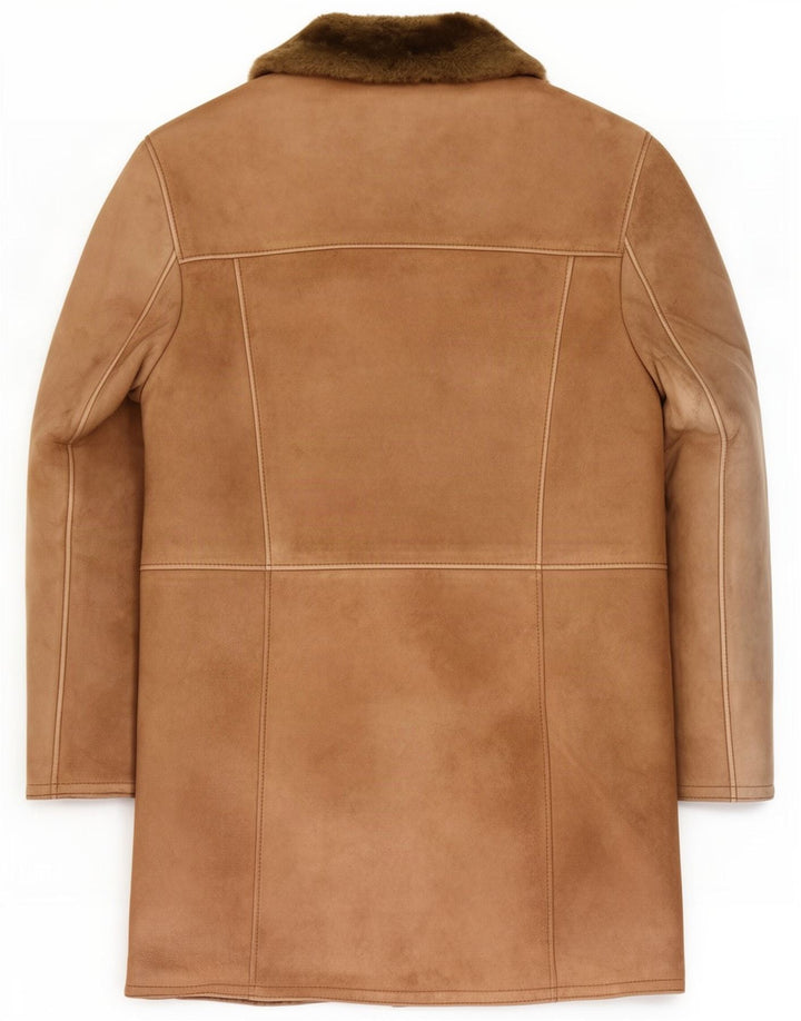 Cappotto doppiopetto in shearling vintage da uomo UK 40 grande marrone