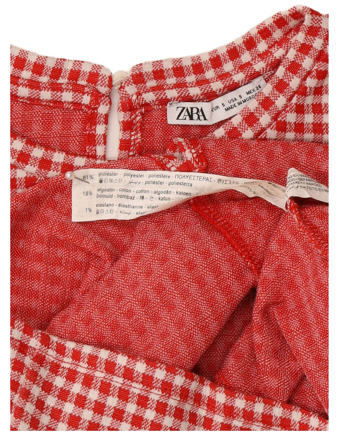 Abito a trapezio da donna Zara UK 8 piccolo poliestere a quadretti rosso