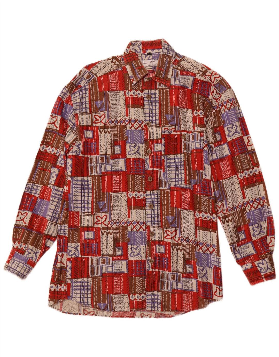 Angelo Litrico Camicia da uomo in velluto a coste taglia 37/38 piccolo cotone patchwork rosso