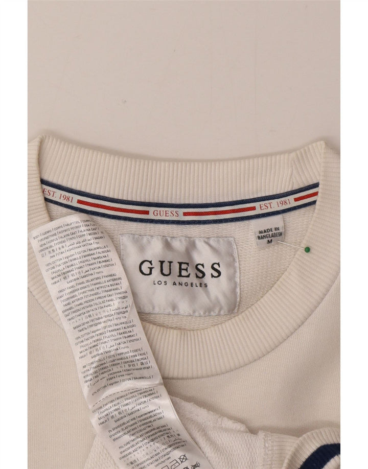 Guess Top grafico da uomo a maniche lunghe in cotone color block bianco medio