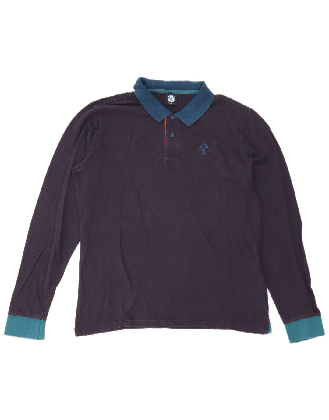 Polo a maniche lunghe da uomo North Sails a blocchi di colore blu navy medio
