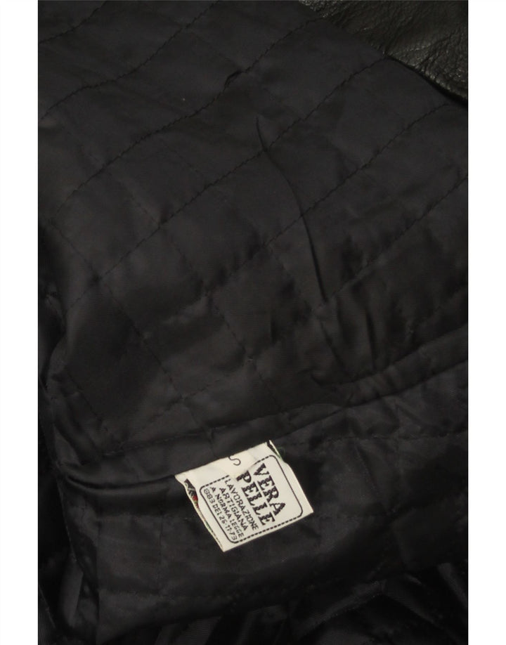Cappotto in pelle oversize da donna vintage UK 10 piccolo in pelle nera
