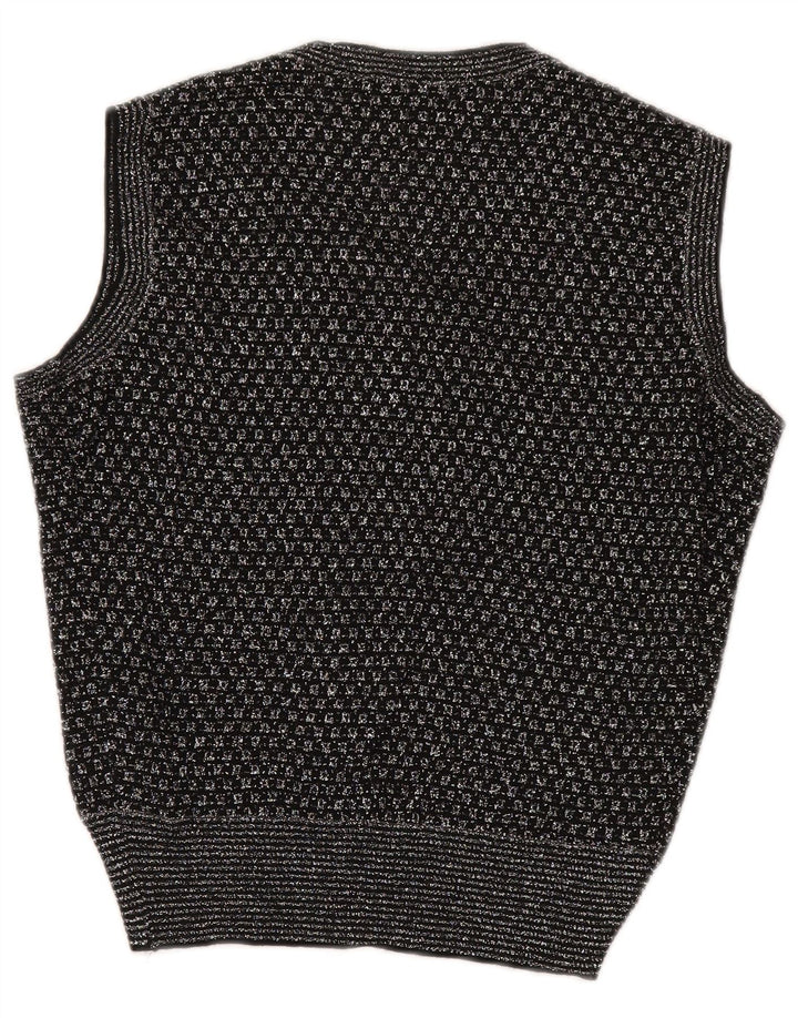 Canottiera vintage da donna UK 14 media nera geometrica
