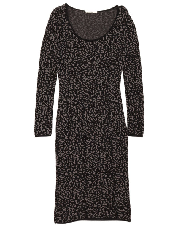 Abito maglione a maniche lunghe da donna Oasis UK 12 medio nero stampa animalier