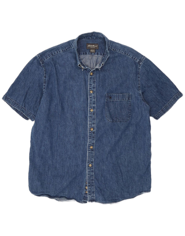 Eddie Bauer Camicia di jeans a maniche corte da uomo di grandi dimensioni in cotone blu
