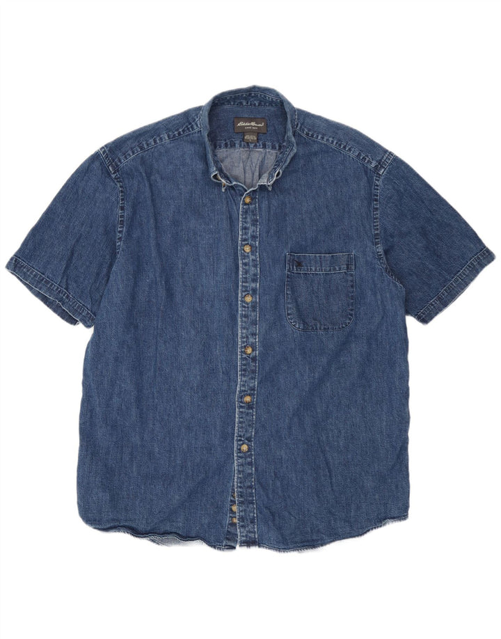 Eddie Bauer Camicia di jeans a maniche corte da uomo di grandi dimensioni in cotone blu