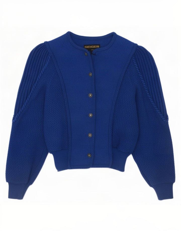 Maglione cardigan da donna Geiger EU 36 piccolo blu lana vergine