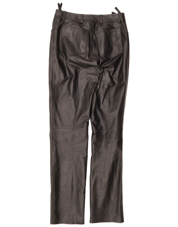 Pantaloni dritti in pelle da donna vintage UK 12 medi W28 L33 neri