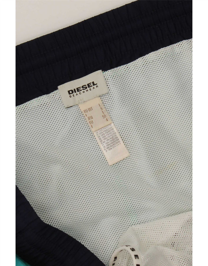 Diesel Pantaloncini da bagno da uomo con motivo astratto, grandi, in poliestere turchese