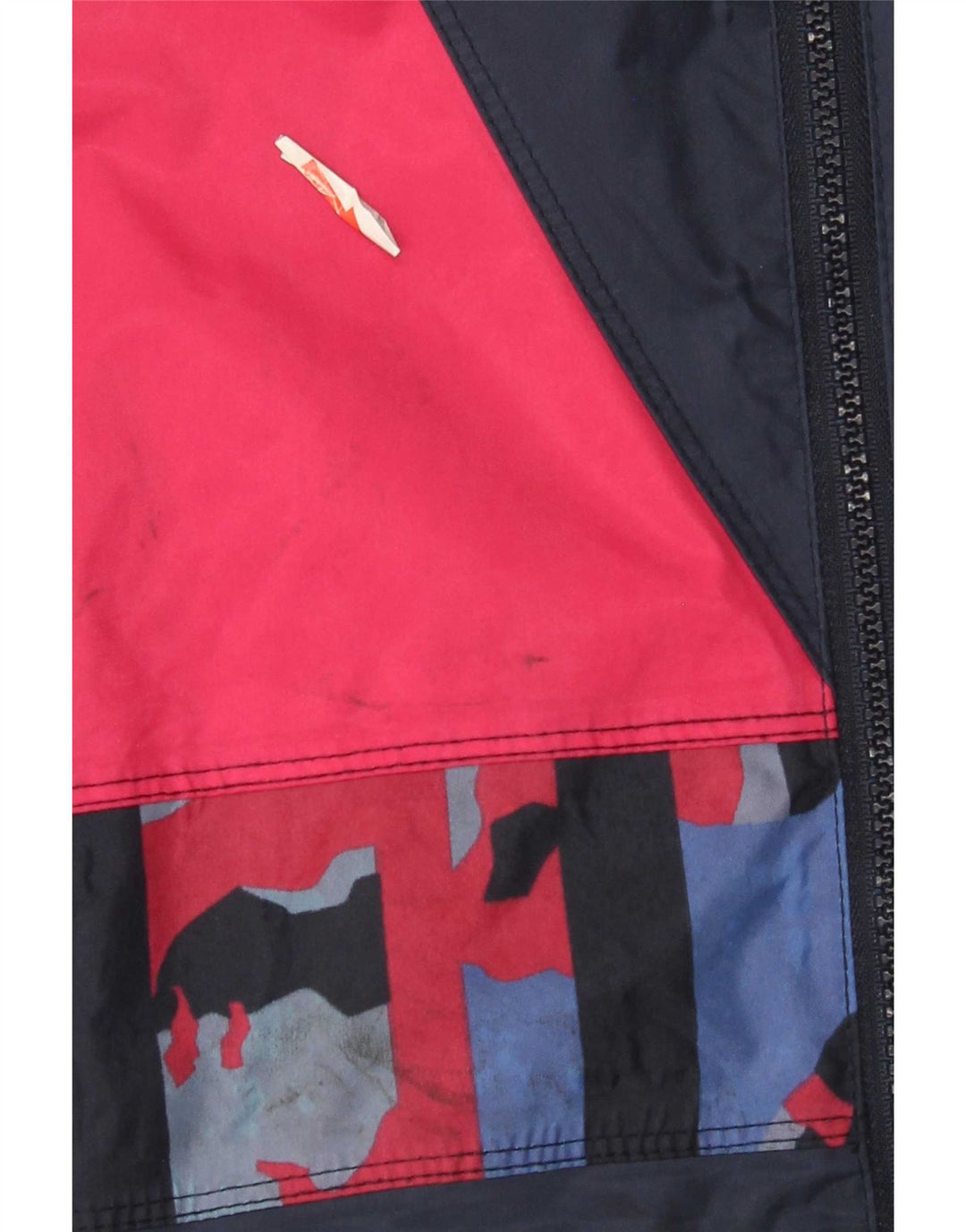 Giacca antipioggia vintage da uomo con cappuccio UK 38 nylon color block medio blu navy