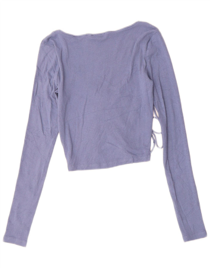 ZARA Top Corto da Donna Manica Lunga UK 12 Cotone Blu Medio