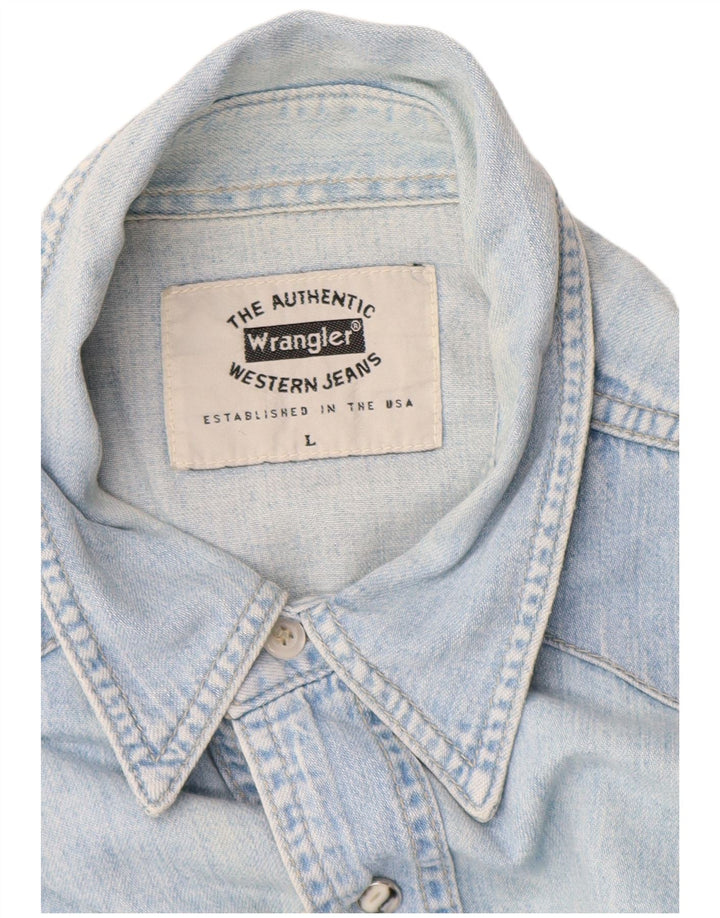 Camicia di jeans western da uomo Wrangler di grandi dimensioni in cotone blu