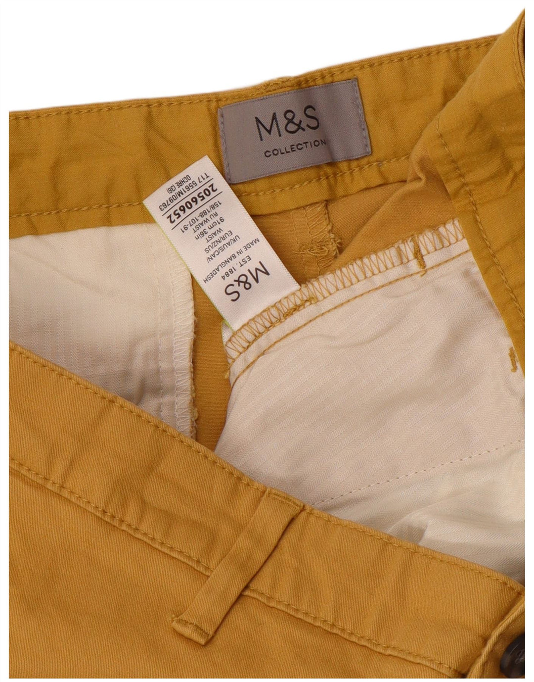Pantaloncini chino da uomo Marks & Spencer W36 grandi in cotone giallo