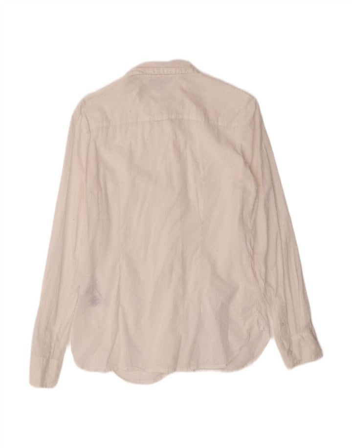 TOMMY HILFIGER Womens Fitted Shirt US 8 Medium Off White Spotted Cotton