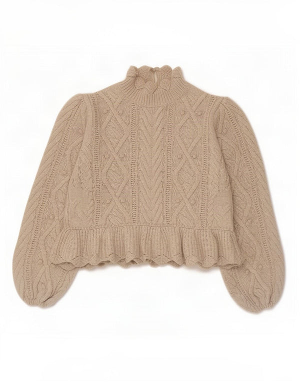 Maglione corto a collo alto da donna Zara UK 10 piccolo acrilico beige