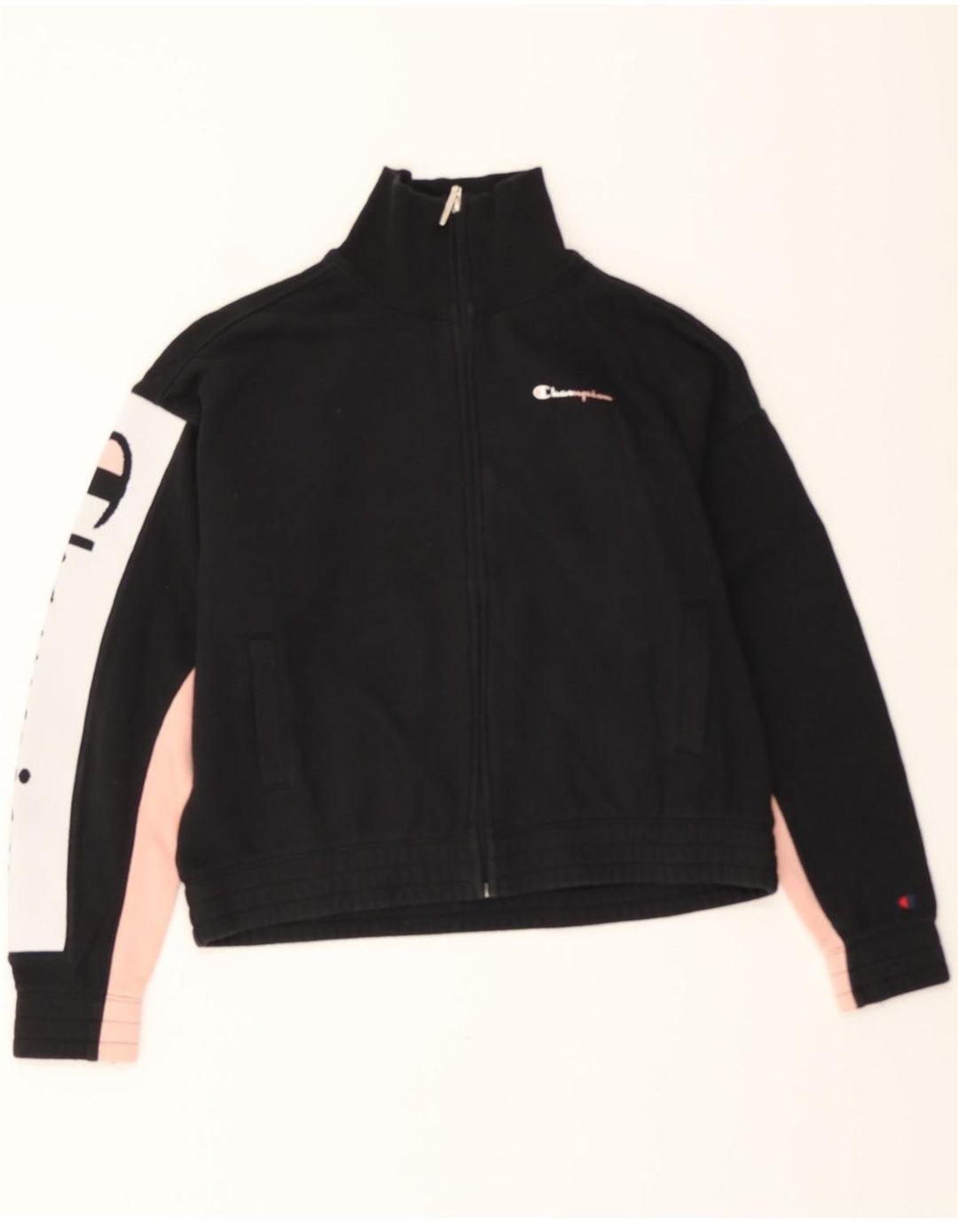 CHAMPION Womens Crop Loose Fit Tracksuit Top Jacket UK 14 Medium Black Vintage Champion and Second-Hand Champion from Messina Hembry 
