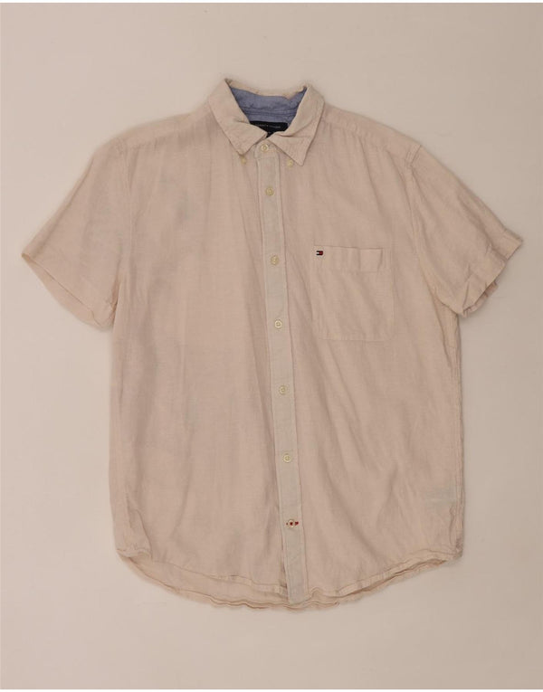Camicia da uomo a maniche corte vestibilità regolare Tommy Hilfiger grande lino beige