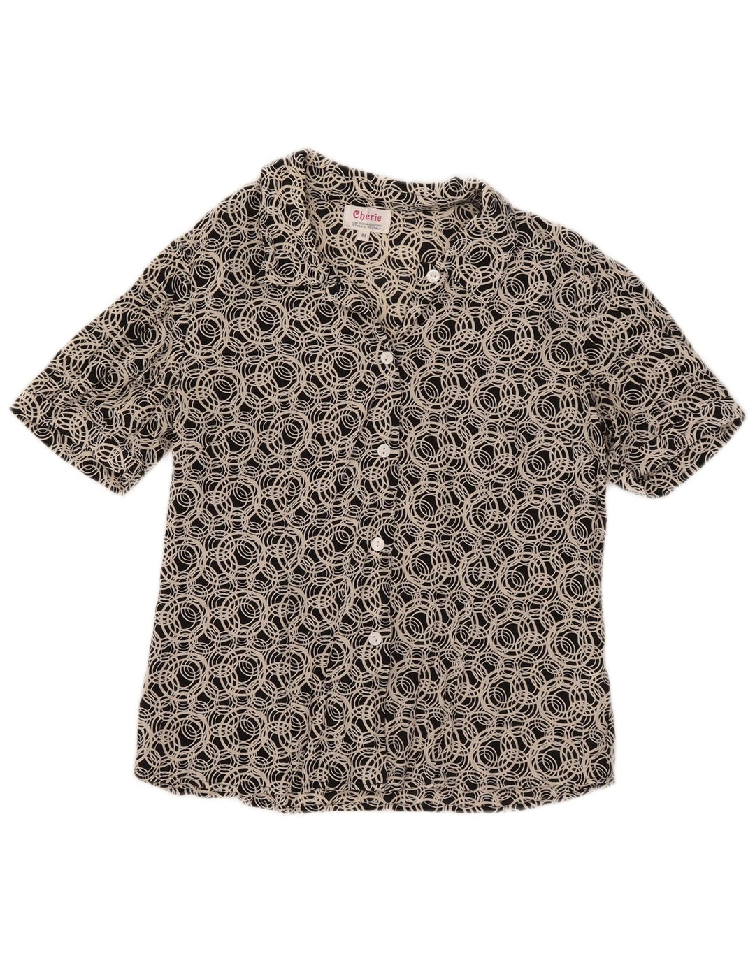 Cherie Camicia da donna a maniche corte camicetta IT 44 Seta geometrica nera media