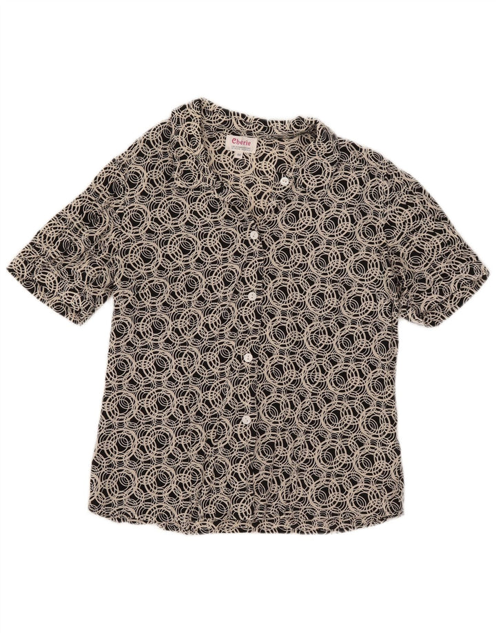 Cherie Camicia da donna a maniche corte camicetta IT 44 Seta geometrica nera media