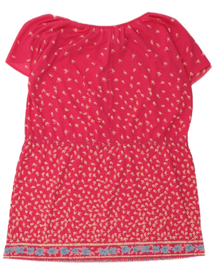 Abito a tunica vintage da donna EU 42 Grande poliestere floreale rosa