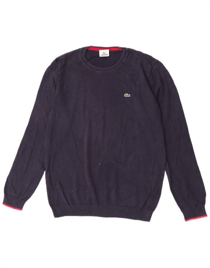 Maglione maglione girocollo da uomo Lacoste taglia 5 grande in cotone blu navy