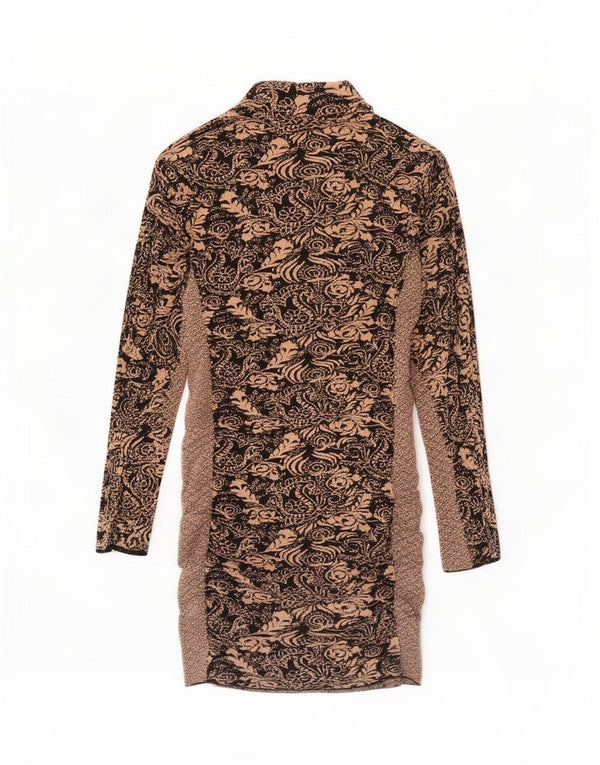 Abito tubino a maniche lunghe da donna Zara UK 12 Viscosa floreale marrone medio