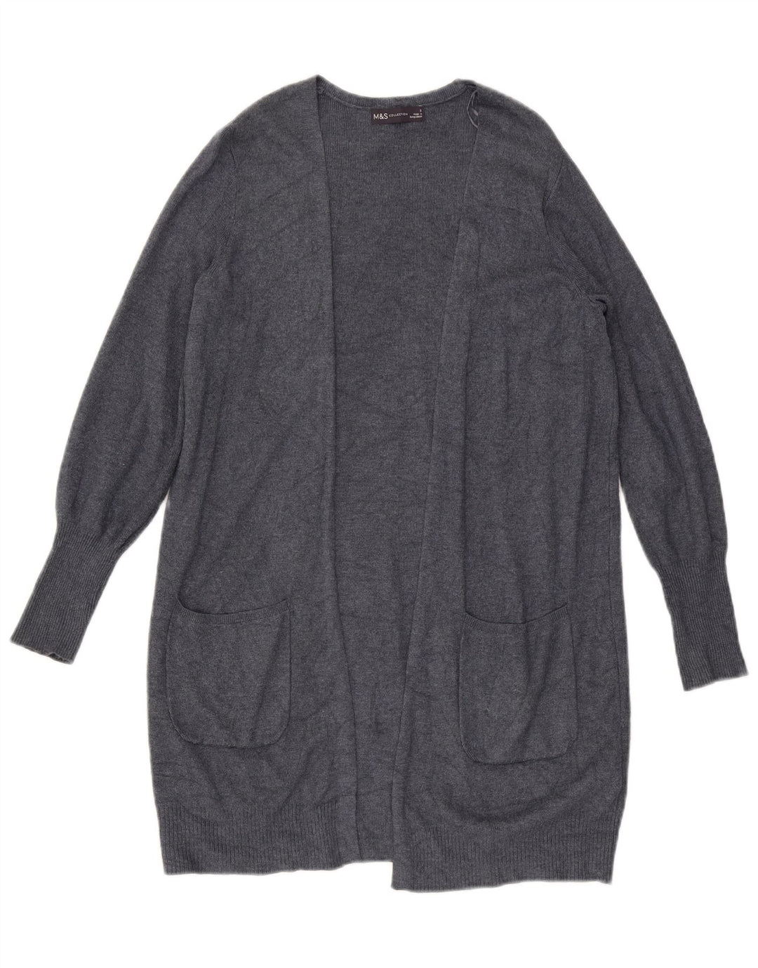 Maglione cardigan aperto lungo da donna Marks & Spencer UK 10 piccolo grigio
