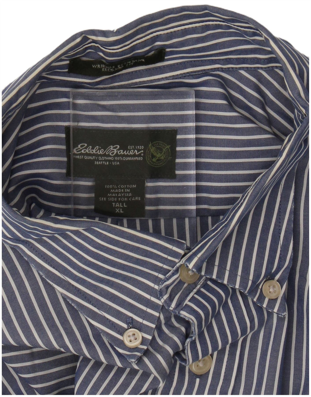 EDDIE BAUER Camicia alta da uomo XL Cotone gessato blu