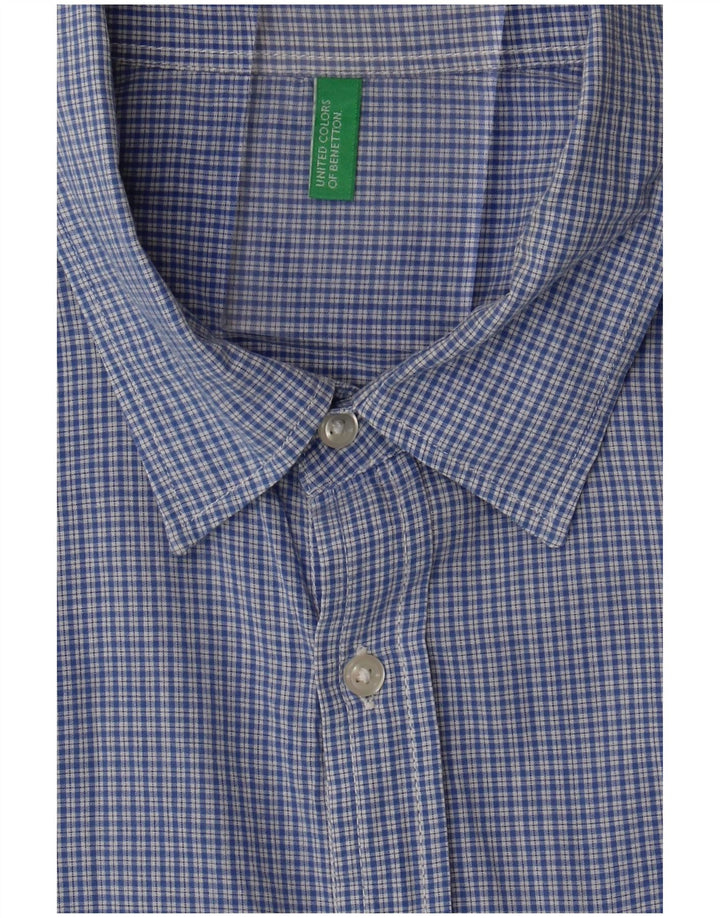Camicia a maniche corte da uomo Benetton a quadri blu medio