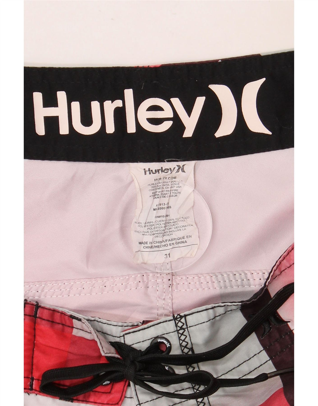 Pantaloncini da bagno da uomo HURLEY Poliestere a quadri rossi medi