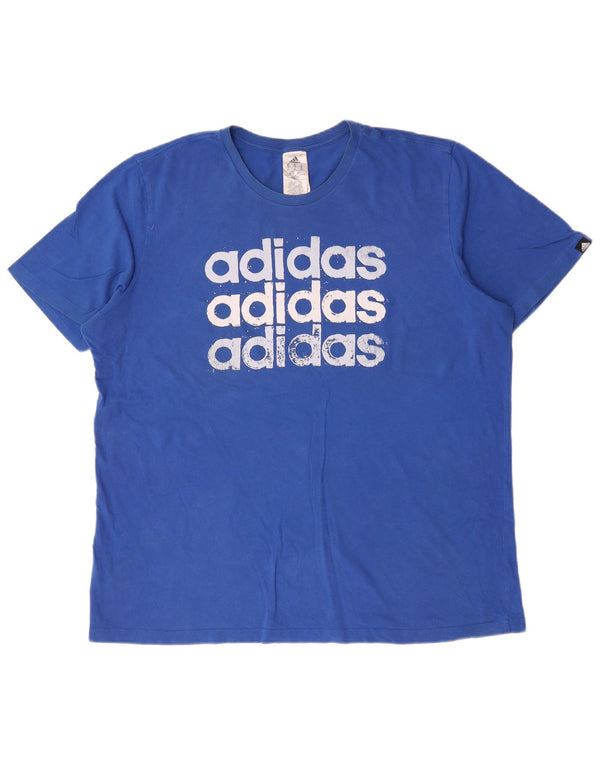 T-shirt grafica da uomo Adidas Top XL in cotone blu