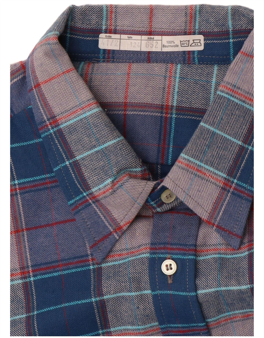 Camicia vintage da uomo in flanella taglia 41 grande cotone a quadri blu