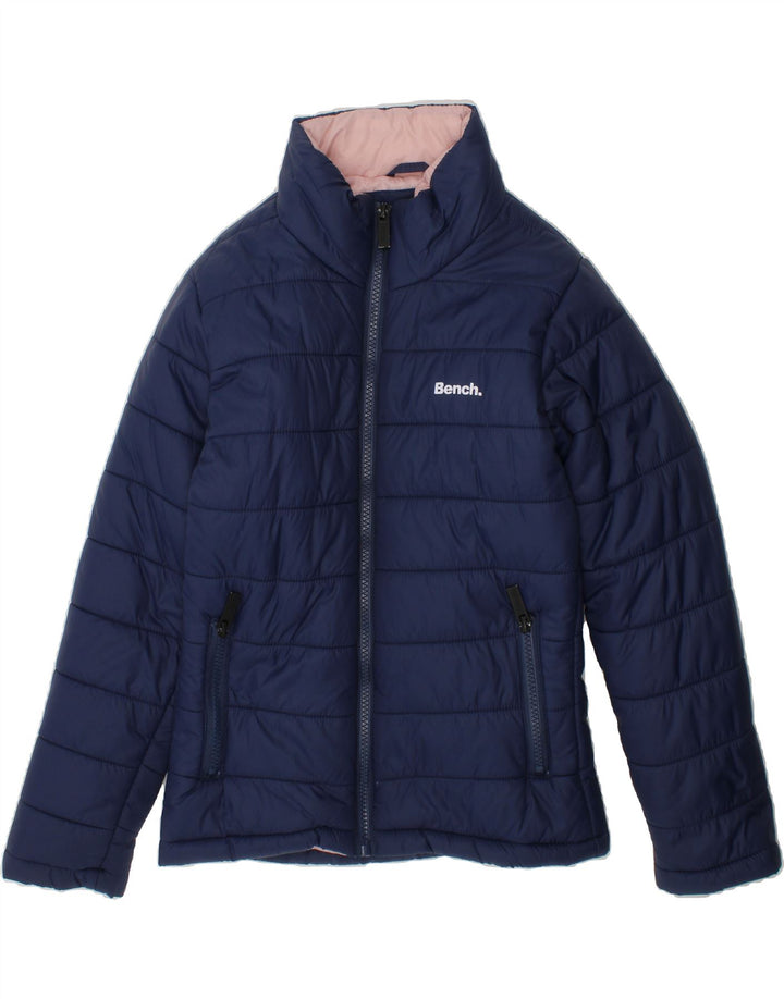 BENCH Girls Graphic Padded Jacket 9-10 Years Navy Blue Nylon Vintage Bench and Second-Hand Bench from Messina Hembry 