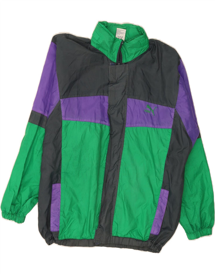 PUMA Mens Rain Jacket UK 38/40 Medium Green Colourblock Nylon Vintage Puma and Second-Hand Puma from Messina Hembry 