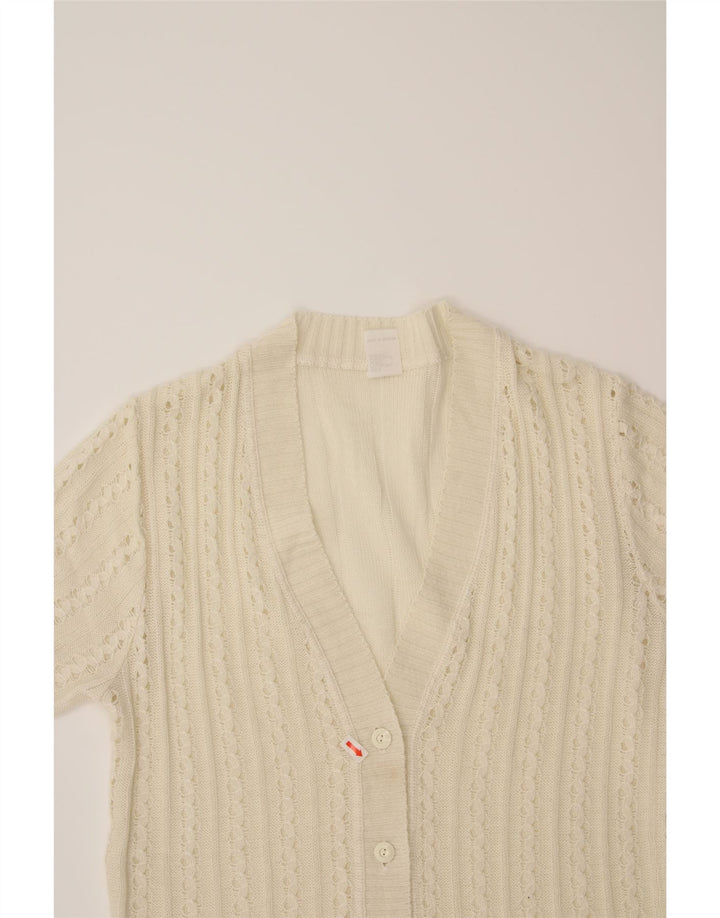 VINTAGE Womens Short Sleeve Cardigan Sweater IT 42 Medium White Vintage Vintage and Second-Hand Vintage from Messina Hembry 