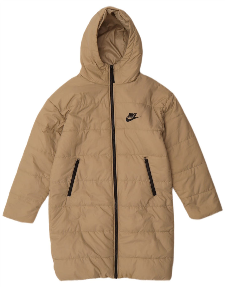 Cappotto imbottito oversize con cappuccio Nike da donna UK 6 XS Poliestere beige