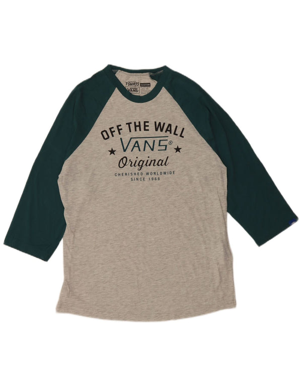 VANS Top da uomo con vestibilità grafica personalizzata, manica a 3/4, piccolo, cotone color block grigio