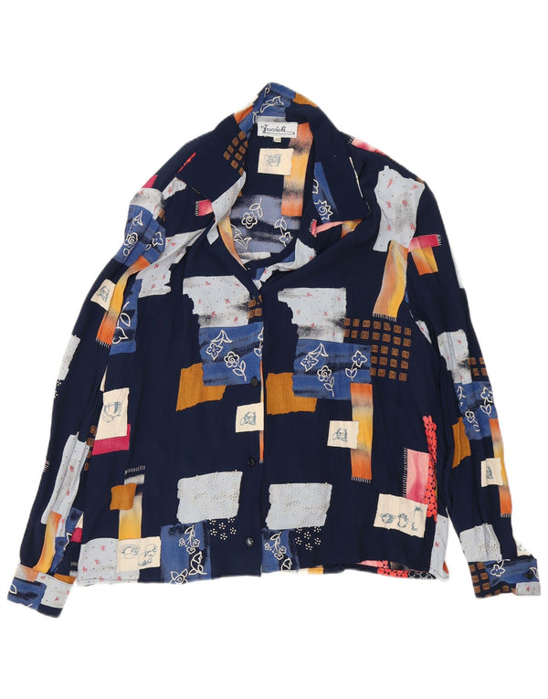 Camicetta da donna vintage vestibilità ampia IT 42 Patchwork blu navy medio
