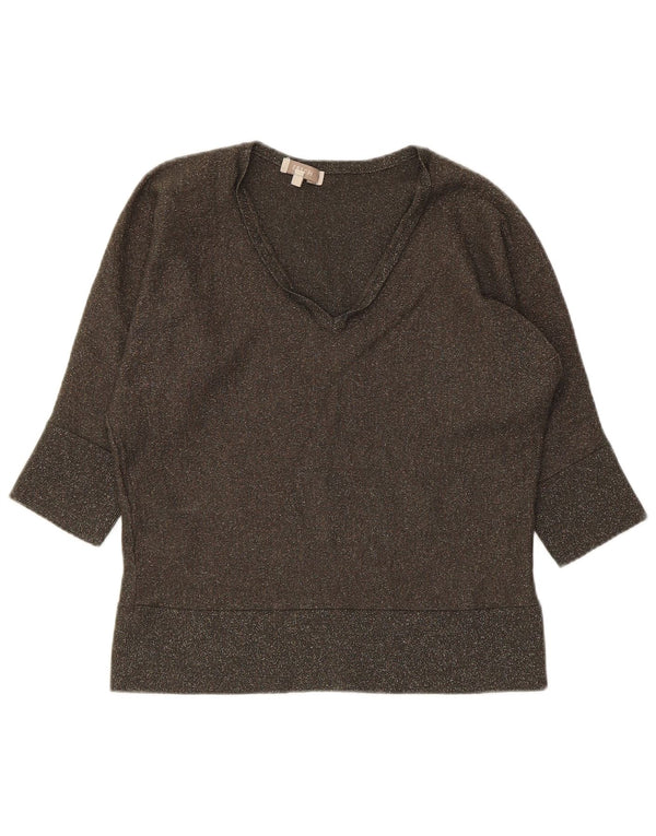 Maglione da donna HOBBS corto con scollo a V e maniche a 3/4 UK 14 Lana grigio medio