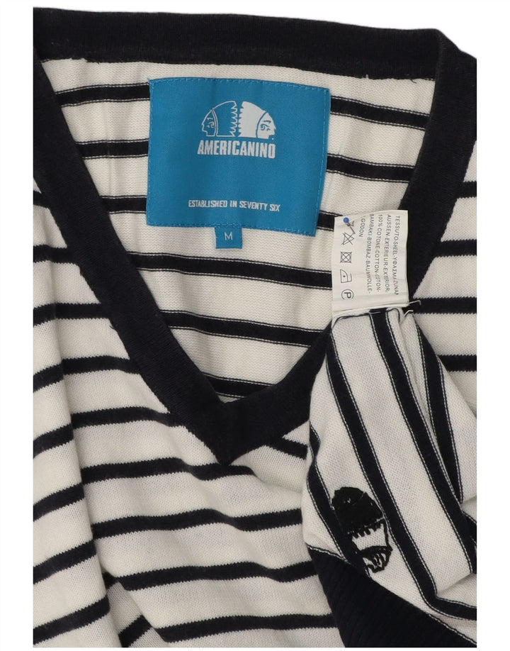 Maglione da uomo con scollo a V Americanino in cotone a righe bianche medie
