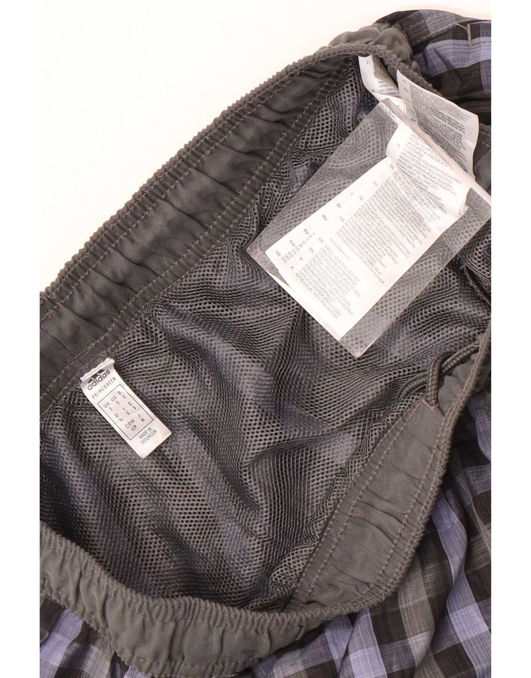 Pantaloncini da bagno Adidas da uomo piccoli in poliestere a quadri grigi