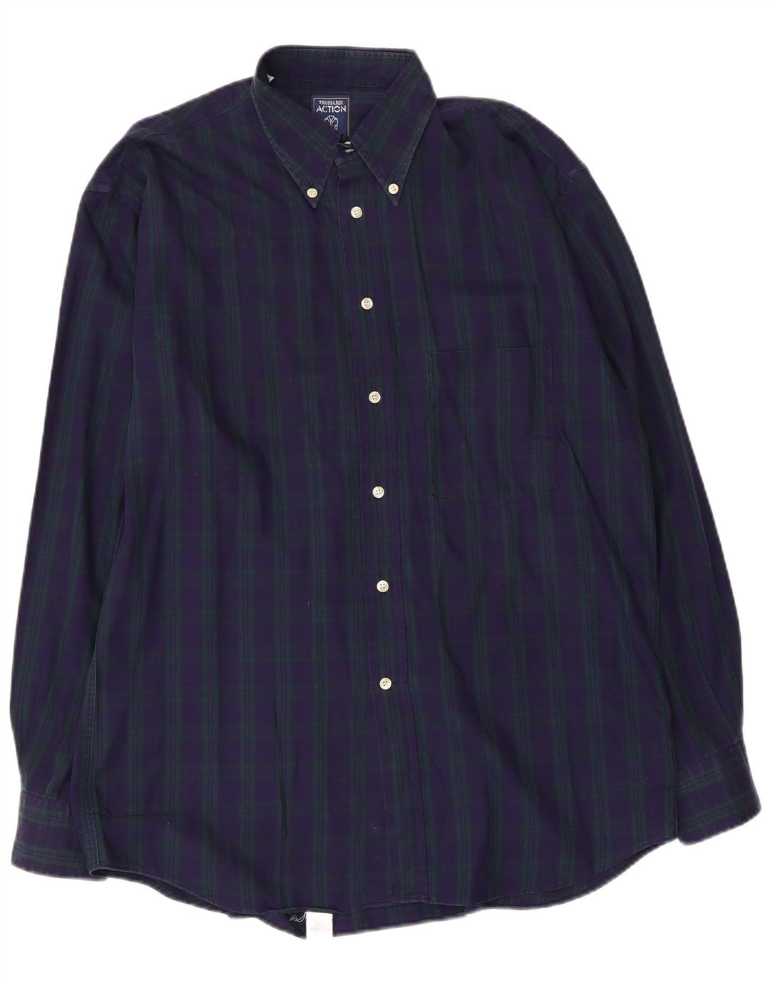 Camicia Trussardi Uomo in Flanella Taglia 41 Grande Cotone a quadri Blu Navy
