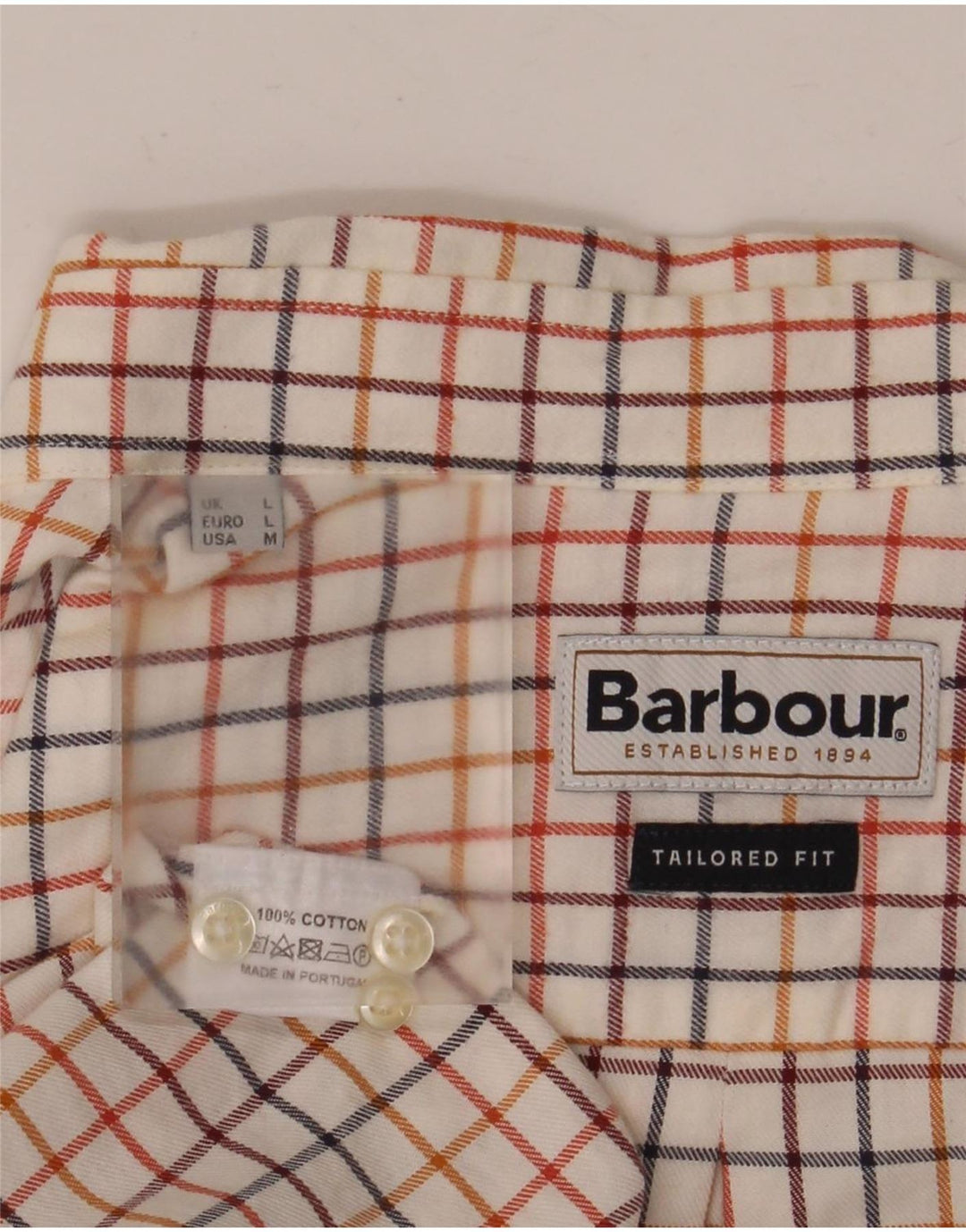 Camicia Barbour da uomo su misura in cotone a quadri bianchi di grandi dimensioni