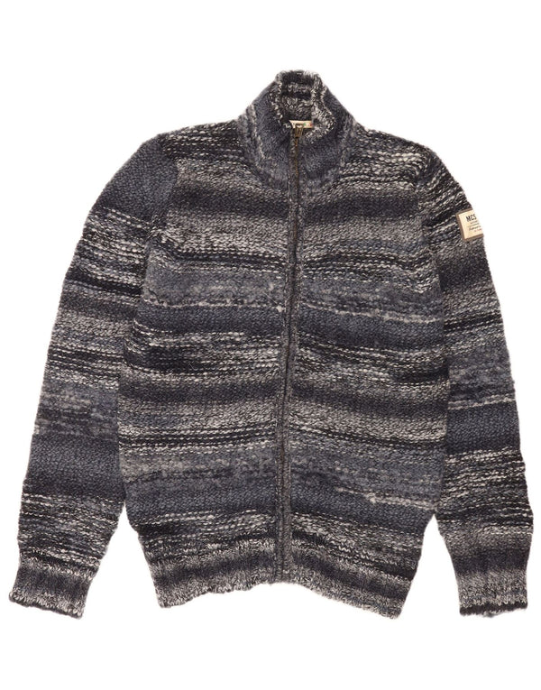 Marlboro Classics Mens Cardigan Sweater Large Navy Blue Striped Acrylic