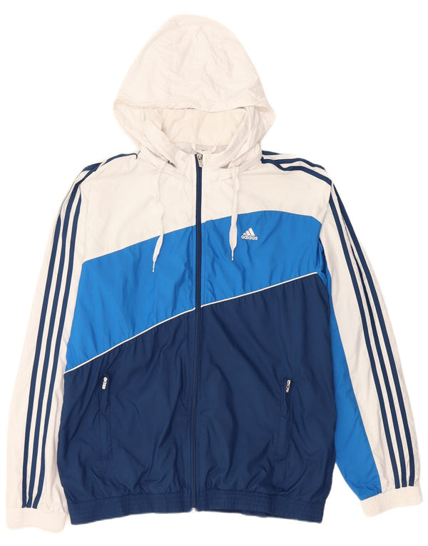 Adidas Giacca antipioggia da uomo con cappuccio UK 40 Large Blu Navy Colourblock Poliestere
