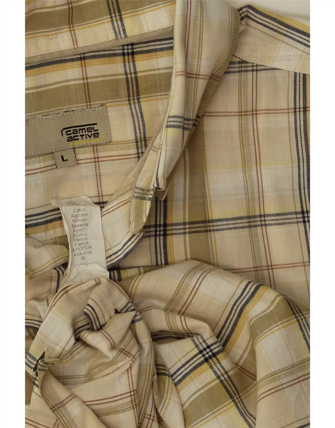 Camicia a maniche corte da uomo Camel Active in cotone a quadri verdi grandi