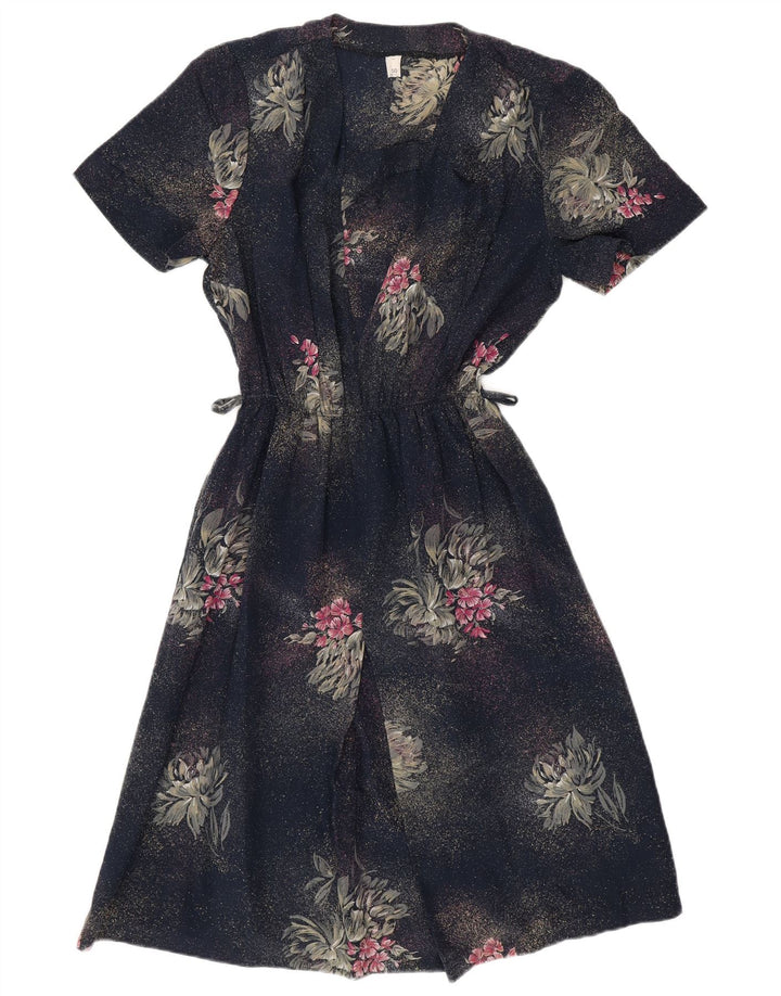 Set 2 pezzi VINTAGE da donna IT 50 XL Poliestere floreale blu navy