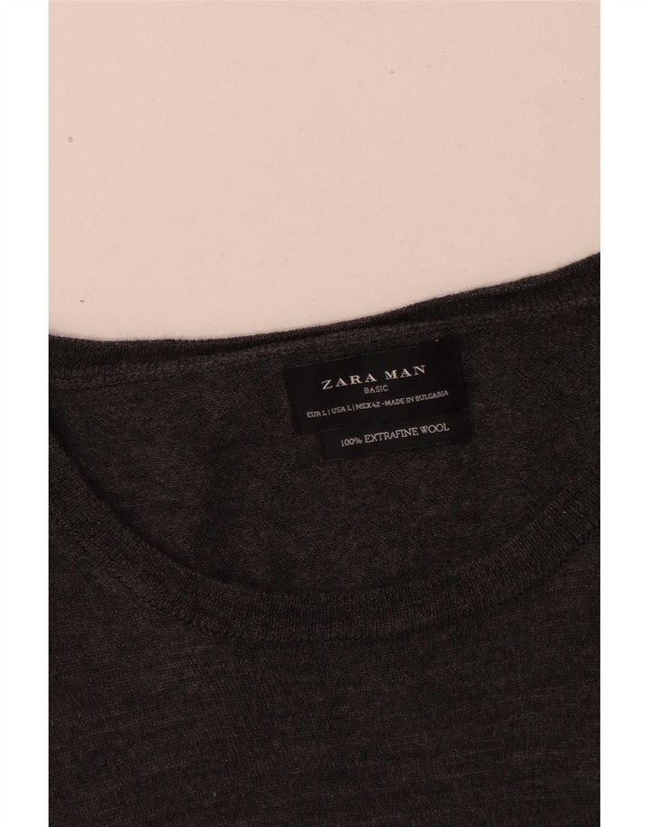 Maglione Zara da uomo grande in lana grigia